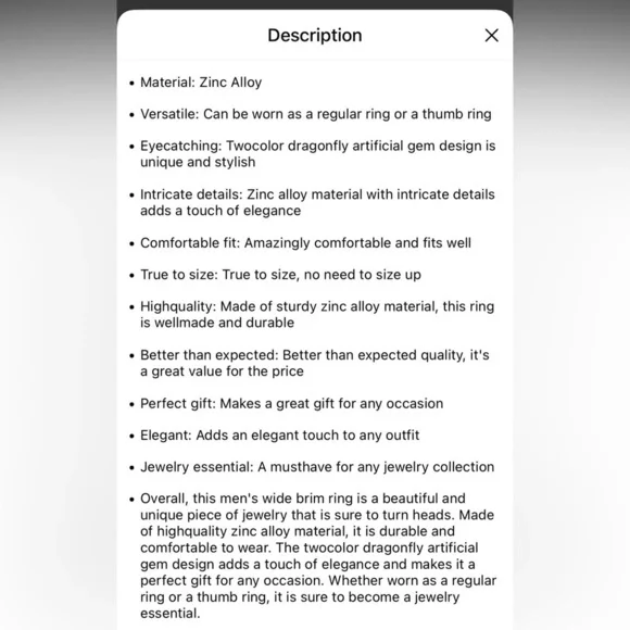 Dragonfly Ring Thumb Ring Silver Tone Hammered Look Unisex - Picture 7 of 13